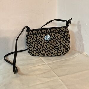 Tommy Hilfiger Logo Crossbody Bag, 6”x9.5”, Black/Tan